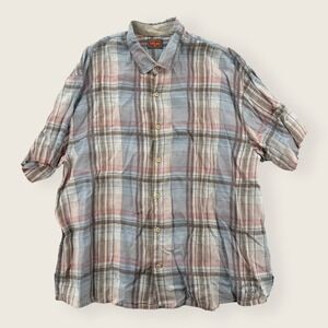 Tommy Bahama Relax Shirt Mens XLX Linen Blue Plaid Short Sleeve Vacation